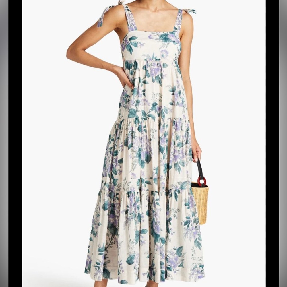 Zimmermann Floral Maxi Dress in Cream and Purple